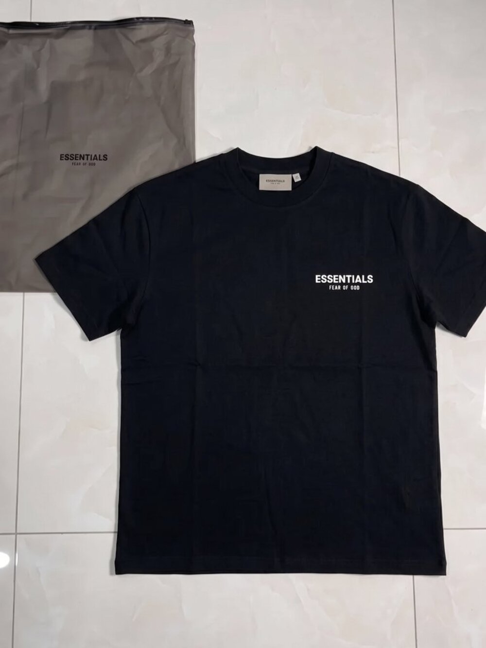 Fear of God ESSENTIALS Fleece Tee Black with White Back Logo